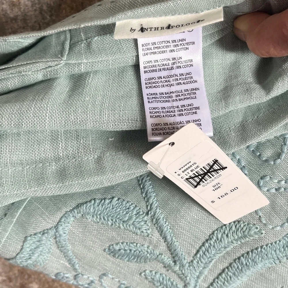 Anthropologie Manette Embroidered Cotton Linen Sheer Curtain 50 x 108 NWT